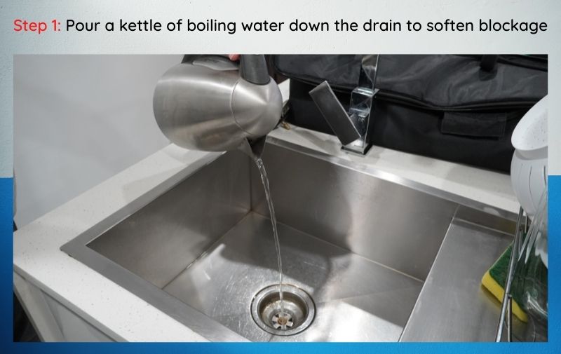 clear blocked drain with boiling water