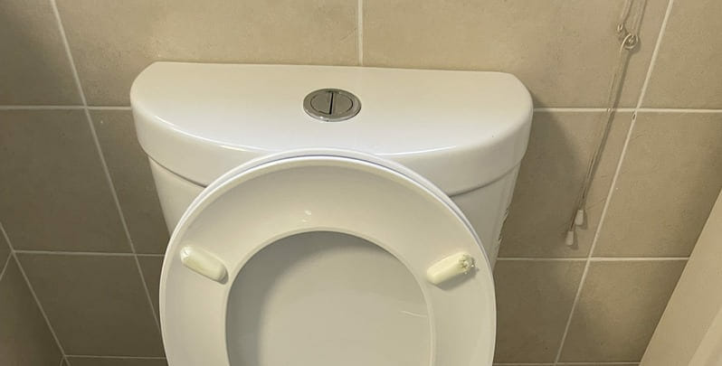 Dual flush toilet cistern Cistern of a dual flush toilet fixed to the wall.